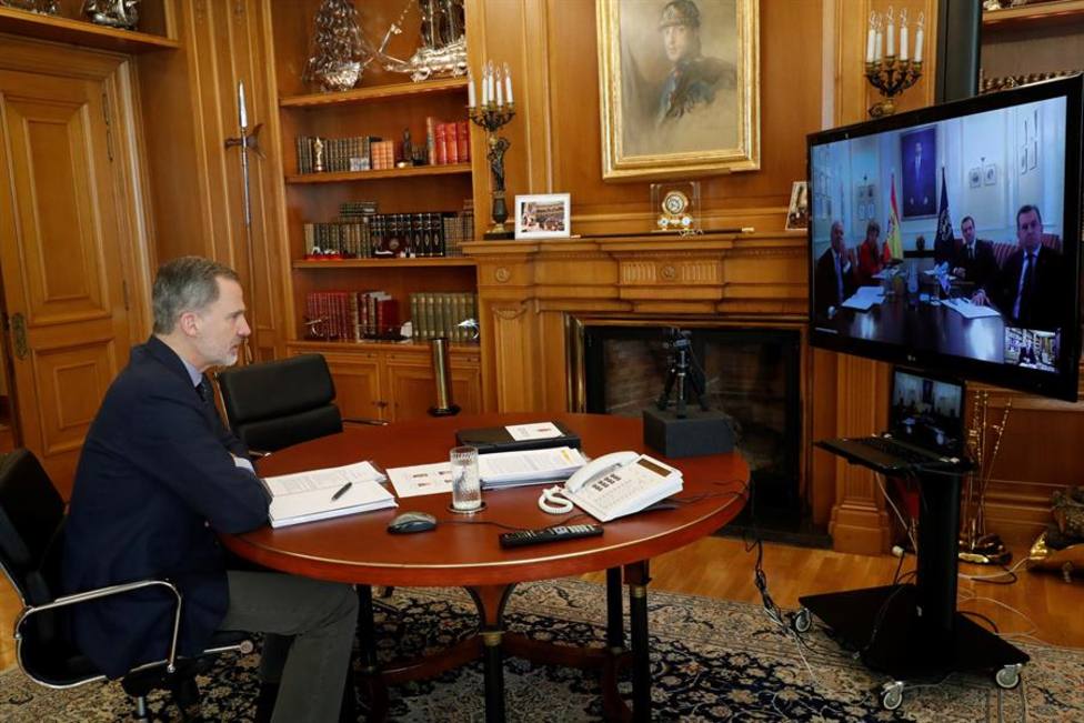 El Rey durante una de las videoconferencias que esta manteniendo durante la pandemia por coronavirus