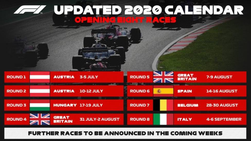 La F1 regresará el 5 de julio en Austria; el GP de España se disputará el 16 de agosto