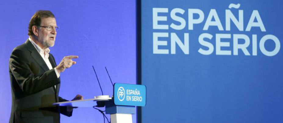 l presidente del Gobierno y del Partido Popular, Mariano Rajoy, durante su intervención en el acto de presentación de candidatos del PP. EFE/Andreu Dalmau