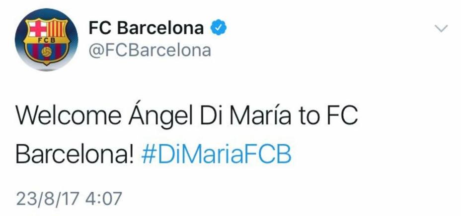 Imagen del anuncio del fichaje de Di María por el Barça