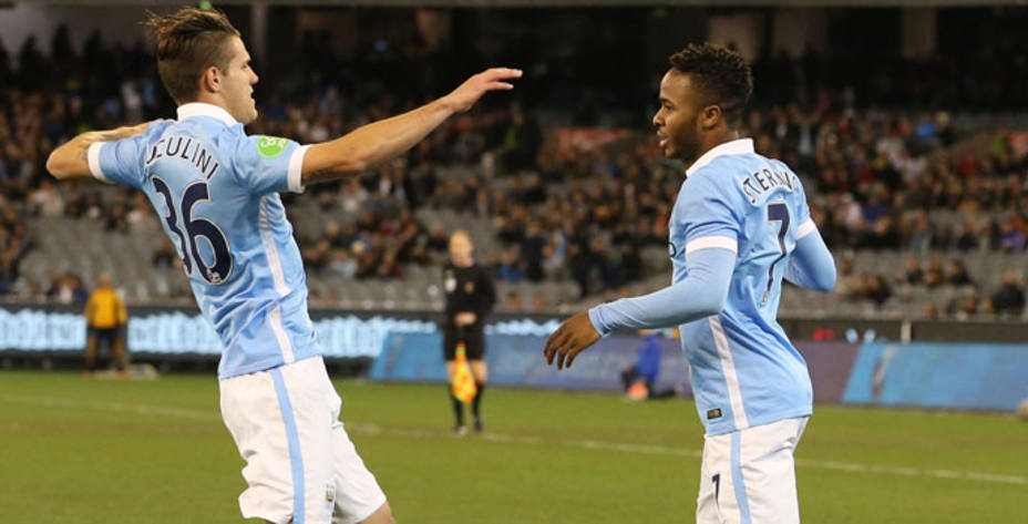 Sterling celebra su primer gol con el City. (Reuters)