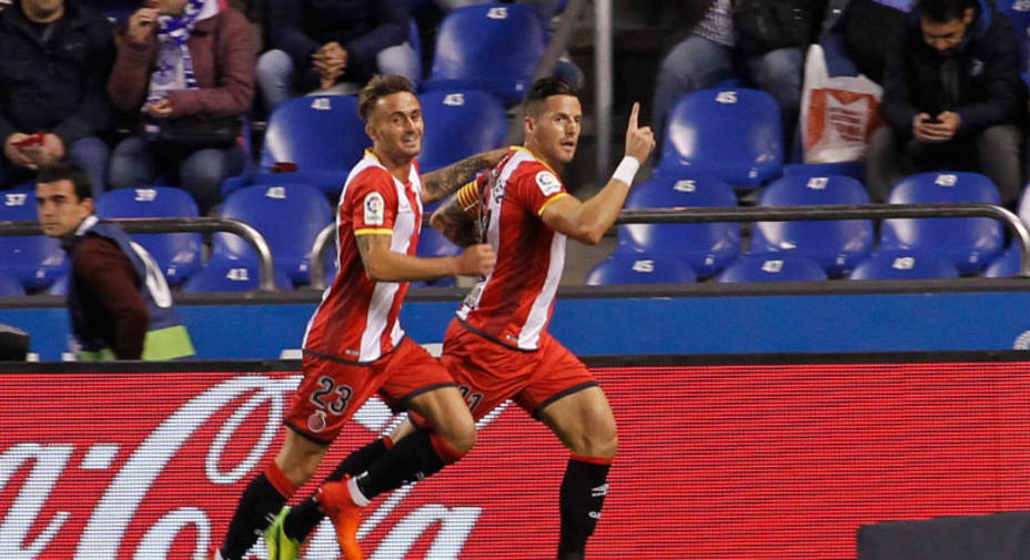 El Girona celebra uno de los dos goles marcados en Riazor (@LaLiga)