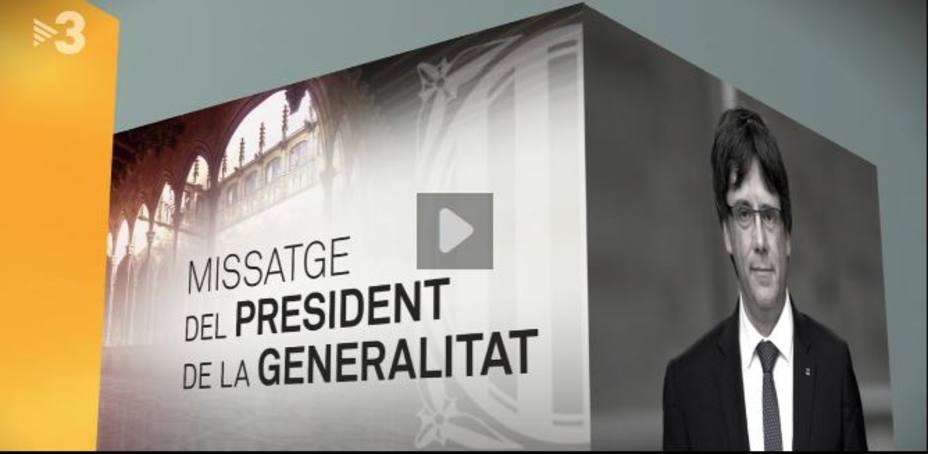 Grafismo de TV3 llamado President a Puigdemont después del artículo 155