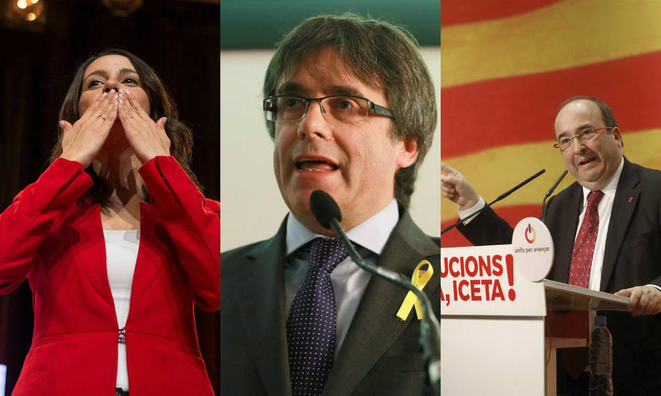 Inés Arrimadas, Carles Puigdemont y Miquel Iceta. EFE