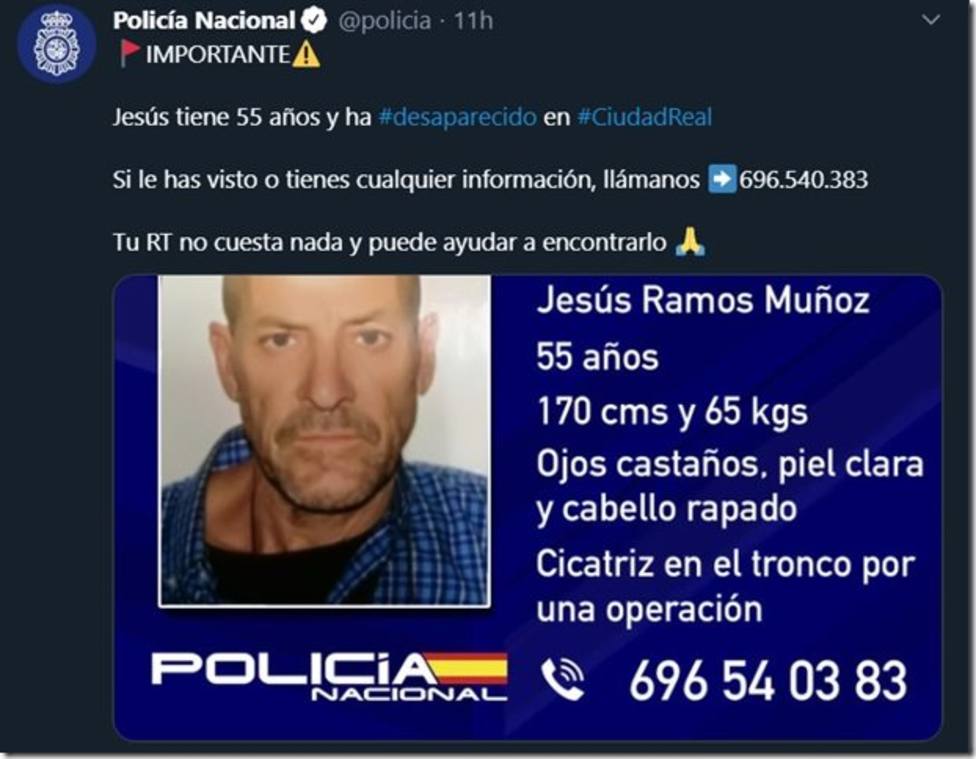 Hombre desparecido en Ciudad Real - POLICÍA NACIONAL