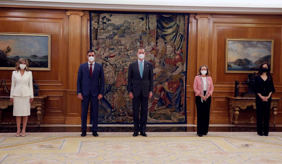 Calviño, Díaz y Belarra tras prometer sus cargos ante el Rey Felipe VI