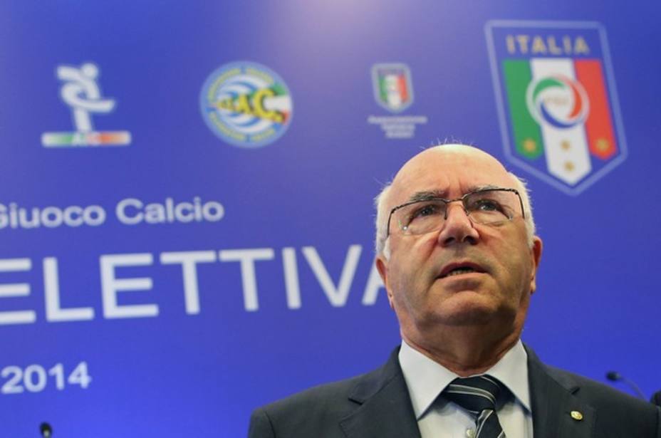 FILE PHOTO: The newly elected president of the FIGC Carlo Tavecchio looks on in Rome