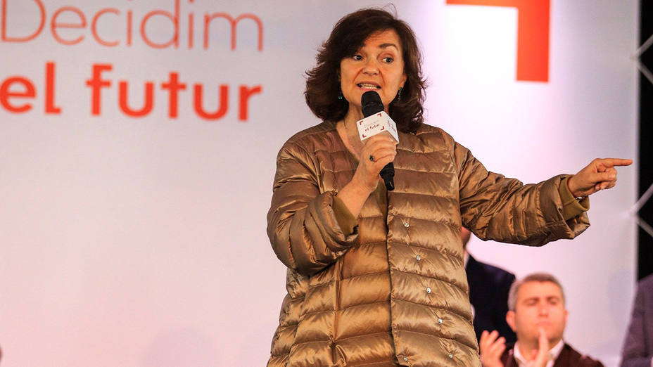 La vicepresidenta del Gobierno, Carmen Calvo, durante su participación en un acto con los candiatos y candidat