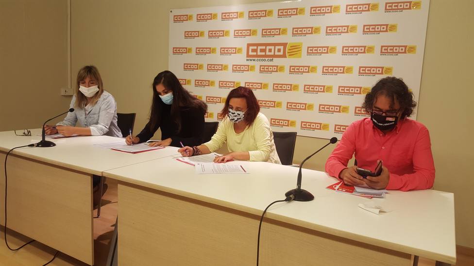 Ponentes de la rueda de prensa de la Federación de Educación de las CCOO de Catalunya || Twitter oficial CCOO