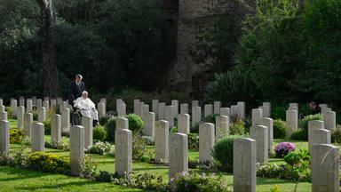 Pope Francis celebrates mass at the Rome Commonwealth war cemetery