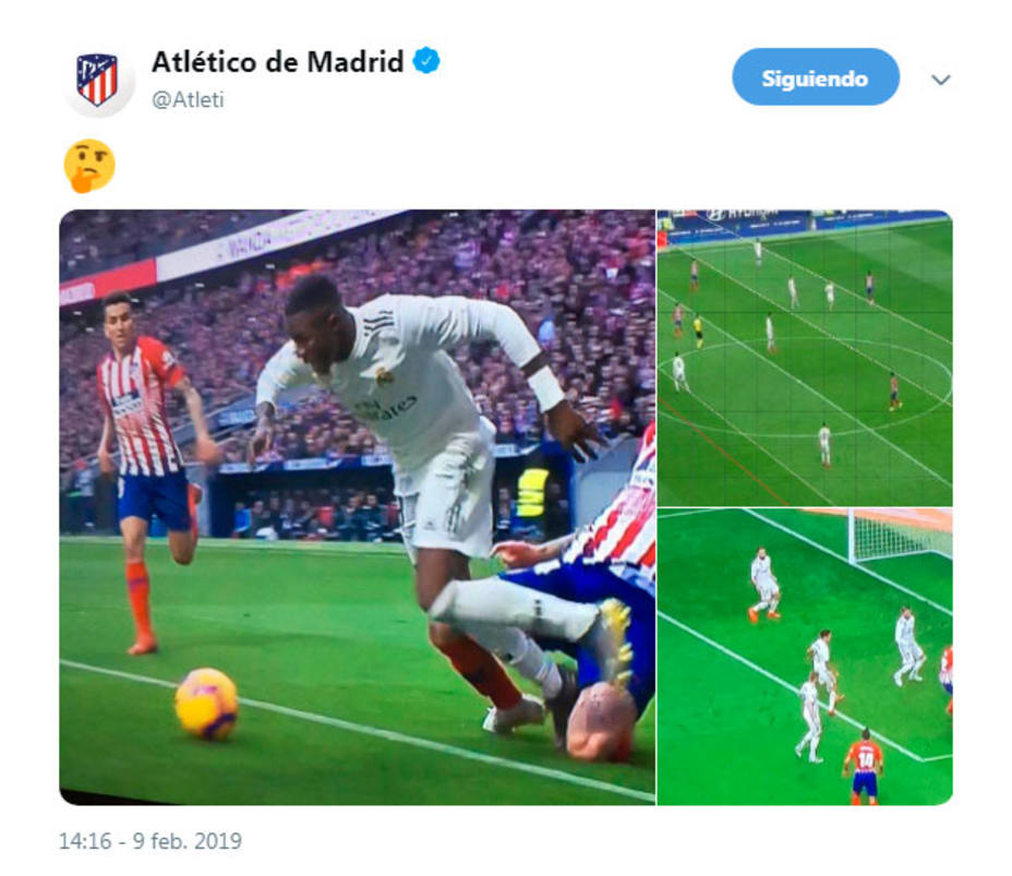 Tweet del Atlético de Madrid