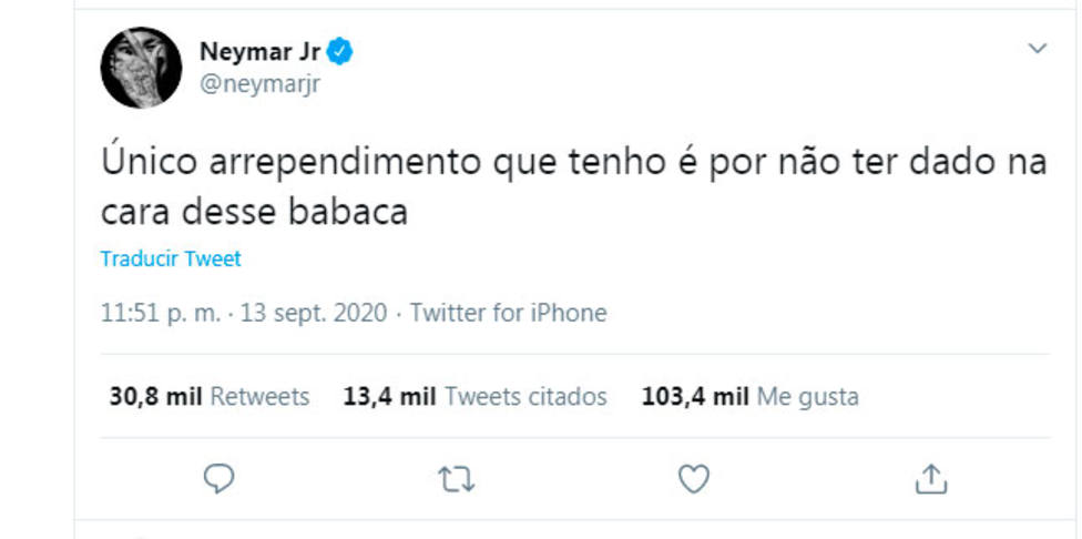 Tweet de Neymar contra Álvaro, jugador del Olympique