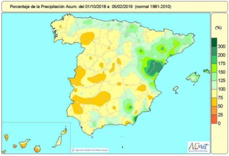 España acumula un déficit de lluvias del 4% respecto a los niveles normales para estas fechas