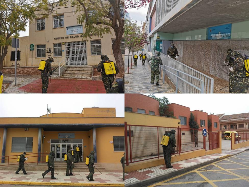 Efectivos de la Armada realizan labores de desinfección en centros de Salud de Cartagena y Fuente Álamo