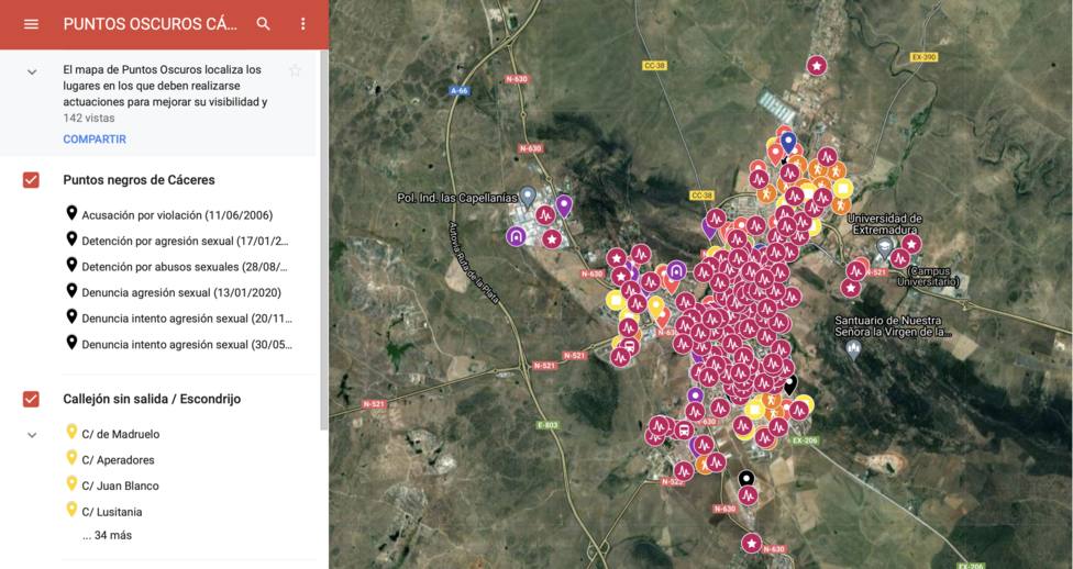 Cáceres detecta 7 espacios inseguros para mujeres con mapa de puntos negros