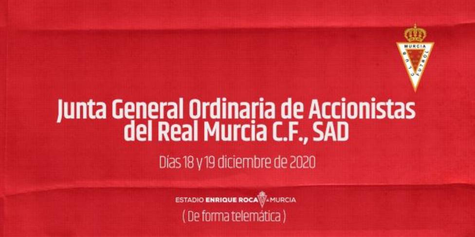 El Real Murcia convoca junta de accionistas para el 18 y 19 de diciembre
