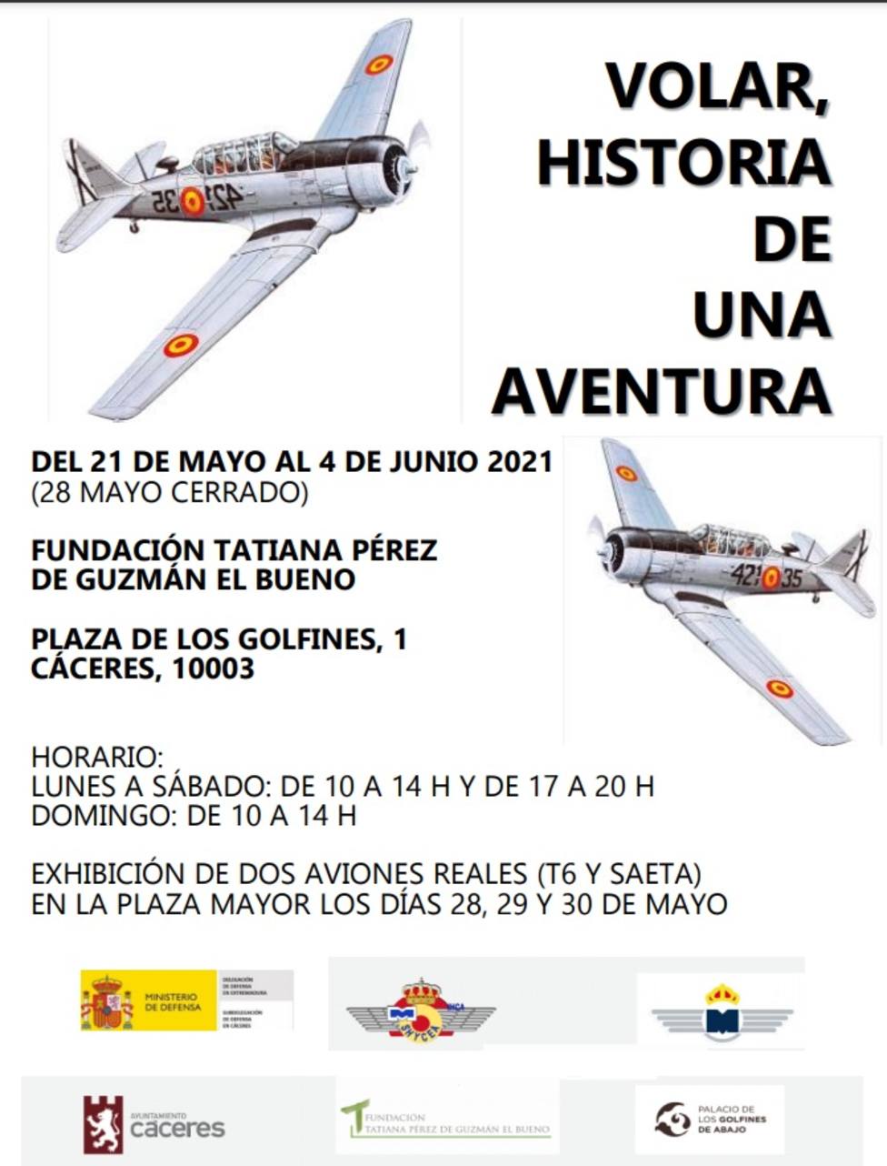 Cartel de la exposición “Volar, historia de una aventura” en Cáceres