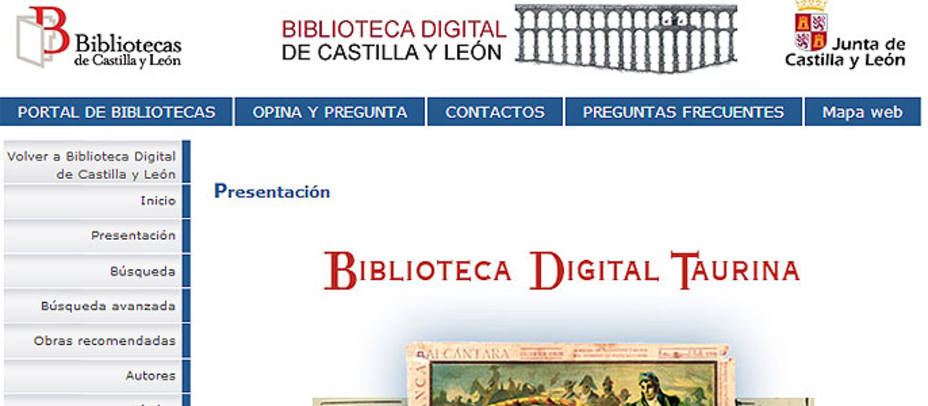 Portada de la web de la Biblioteca Digital Taurina de Castilla y León
