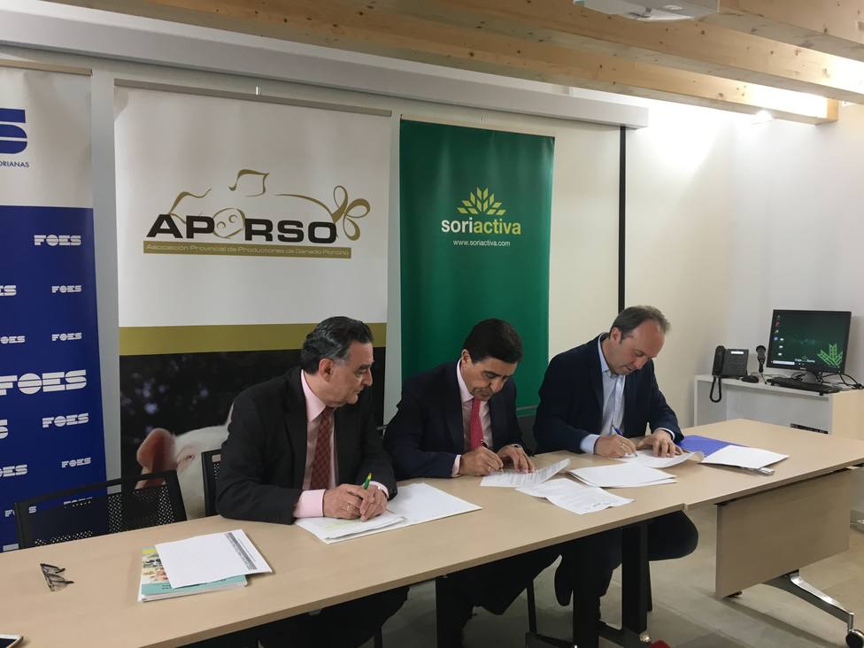 Firma del convenio entre la Fundación Soriactiva, Caja Rural de Soria y la Aporso