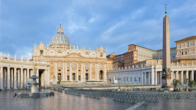 Rome - St. Peters Basilica - Basilica di San Pietro and the square in the morning before of Palm Sunday.