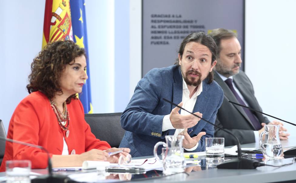 Pablo Iglesias durante una rueda de prensa en Moncloa