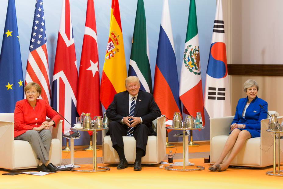 Angela Merkel, Donald Trump y Theresa May en la cumbre del G-20 en Hamburgo