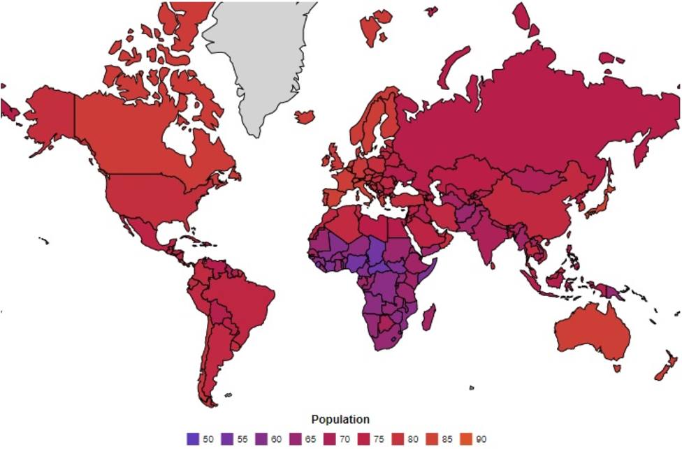 El mapa que muestra los países con mayor y menor esperanza de vida