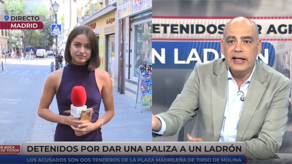 Nacho Abad en directo con la reportera de Cuatro Isa Balado