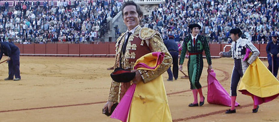 Eduardo Dávila Miura durante la tarde de su vuelta a los ruedos en la pasada Feria de Abril de Sevilla. TOROMEDIA