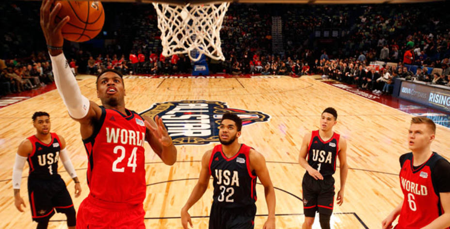 El Resto del Mundo se llevó la victoria en el primer evento del All-Star de la NBA. Reuters.