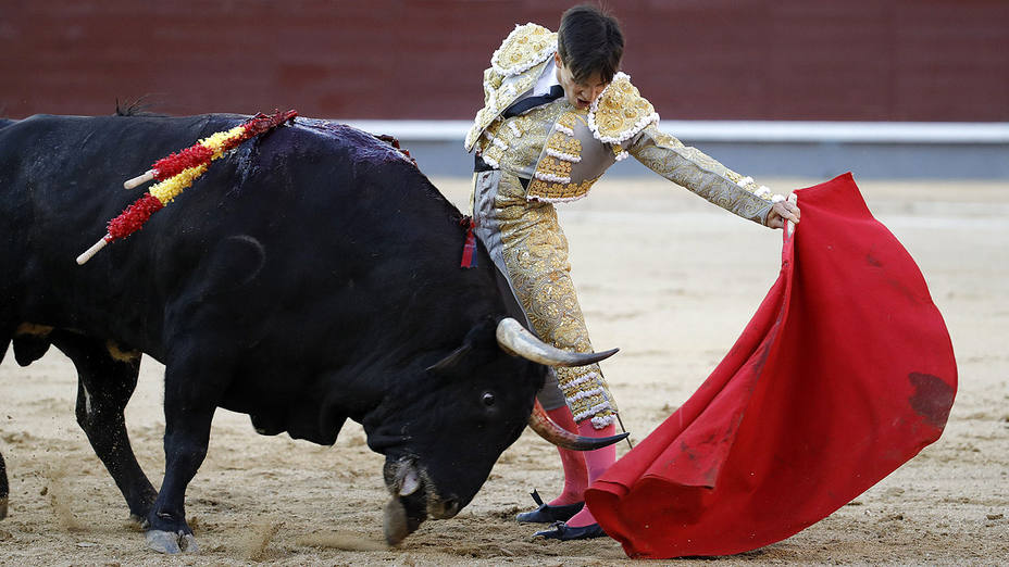 Templado natural de Gonzalo Caballero al sexto toro de Pereda, con el que consiguió dar la vuelta al ruedo.