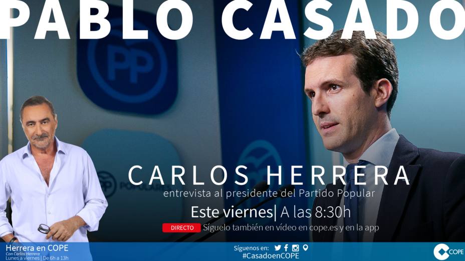 Carlos Herrera entrevista este viernes a Pablo Casado en Herrera en COPE