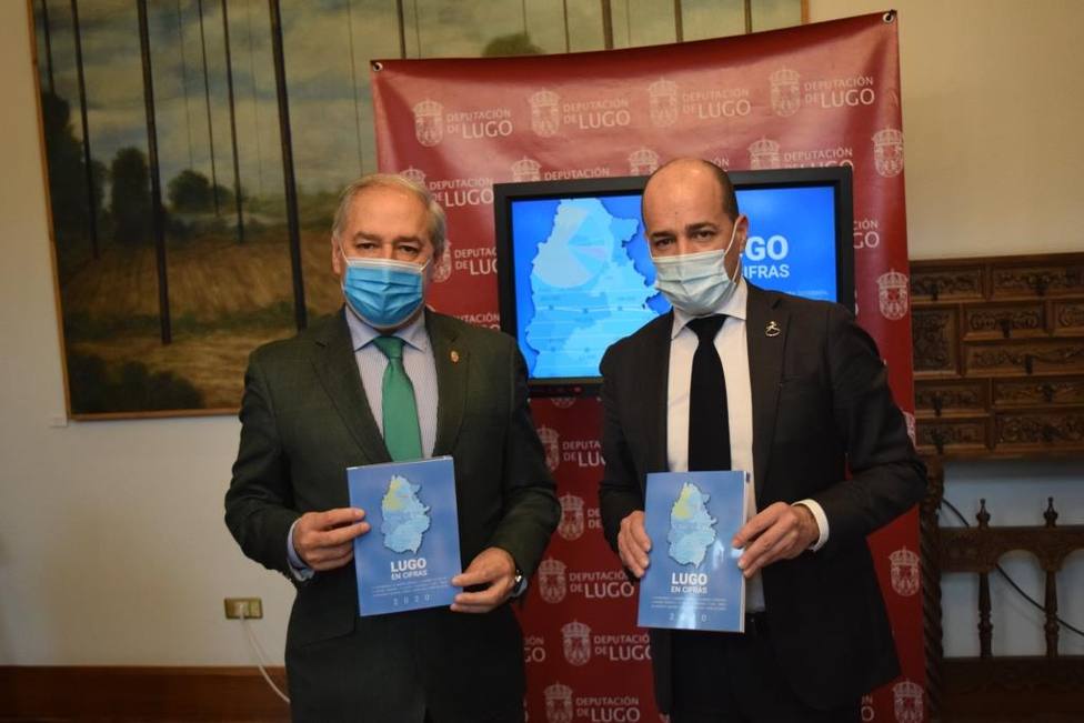 José Tomé y Jaime López con sendos ejemplares de la publicación Lugo en Cifras 2020
