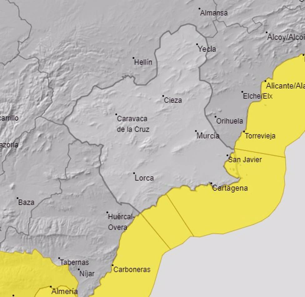 La Aemet activa una alerta amarilla por fenÃ³menos costeros este sÃ¡bado en el litoral de la RegiÃ³n de Murcia