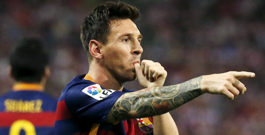 Leo Messi celebra un gol con el Barcelona