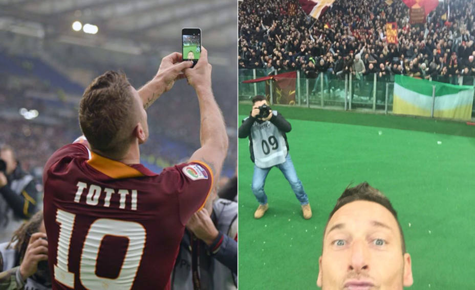 Totti sorprendió a todos con el selfie que se hizo en el Roma-Lazio
