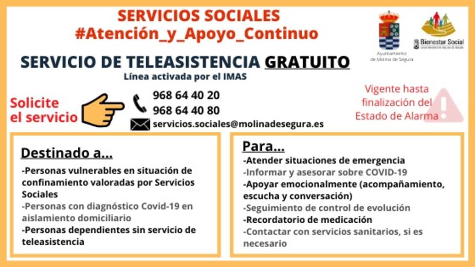 El Ayuntamiento de Molina gestiona un servicio de teleasistencia gratuito para personas en situación de riesgo