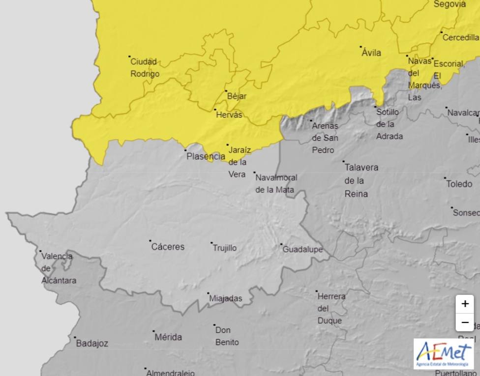 El norte de Cáceres estará mañana en alerta amarilla por lluvias y tormentas