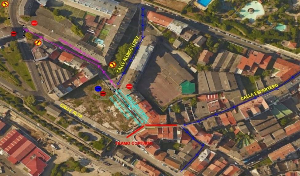 Plano sobre los nuevos cambios en el tráfico de Ferrol Vello