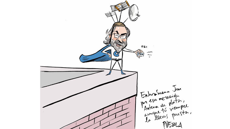El caricaturista Puebla homenajea a Jon Uriarte por su Antena de Plata