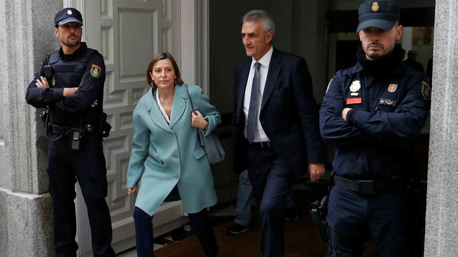 Speaker of Catalan parliament Carme Forcadell leaves Spains Supreme Court after being summoned to testify on charges of rebellion, sedition and misuse of public funds in Madrid