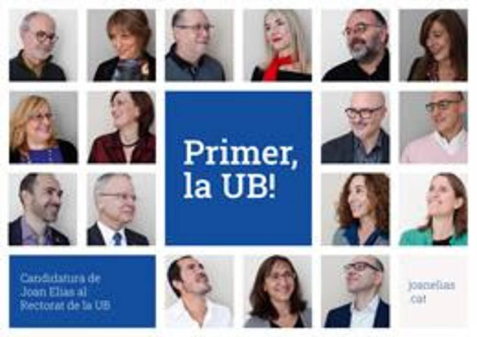Cartel de la candidatura de Joan Elias a la reelección como rector de la Universitat de Barcelona (UB)