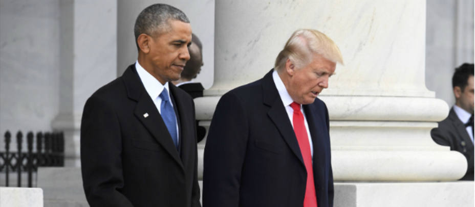 Donald Trump (d) junto a Barack Obama (i) al final de la ceremonia de toma de posesión como nuevo presidente de EEUU. Foto REUTERS