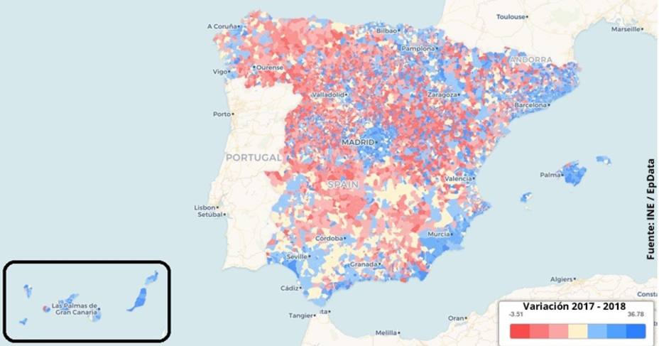 Seis de cada diez municipios españoles perdieron población entre 2017 y 2018