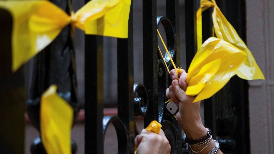 Ochenta personas desafían a los Mossos y limpian Gerona de lazos amarillos