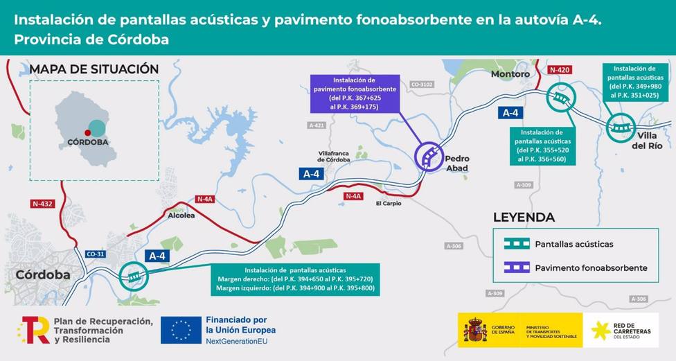 Licitado 8,5 millones de euros para reducir el ruido de la A-4 a su paso por la provincia de Córdoba