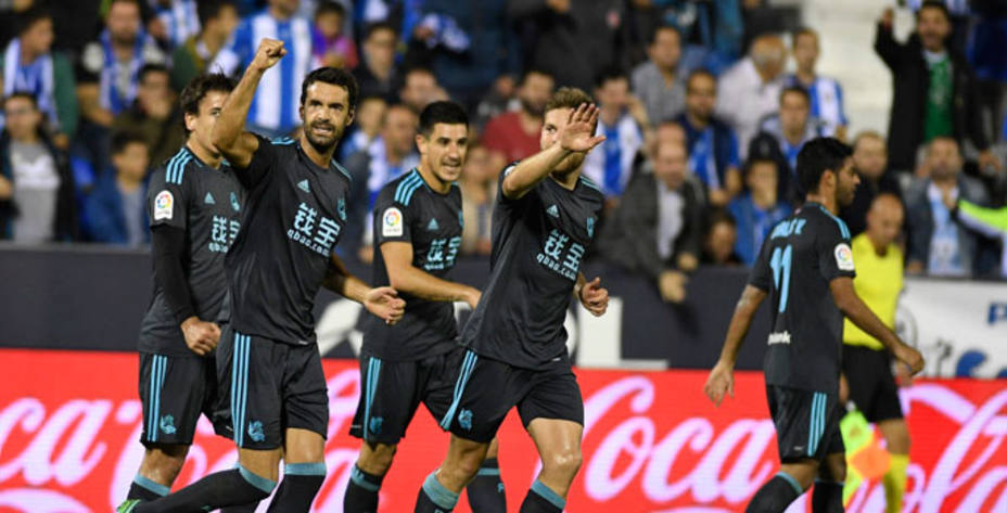 Los jugadores de la Real celebran el segundo gol (FOTO - @LaLiga)