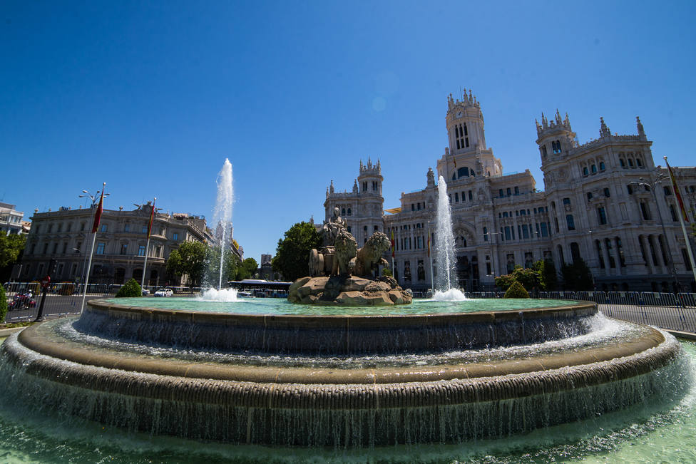 The Cibeles fountain is protected with fences
