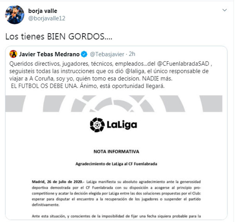 Borja Valle responde a Tebas: Los tienes bien gordos