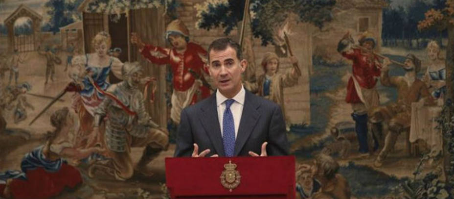 El Rey durante su discurso ante el patronato del Cervantes. EFE